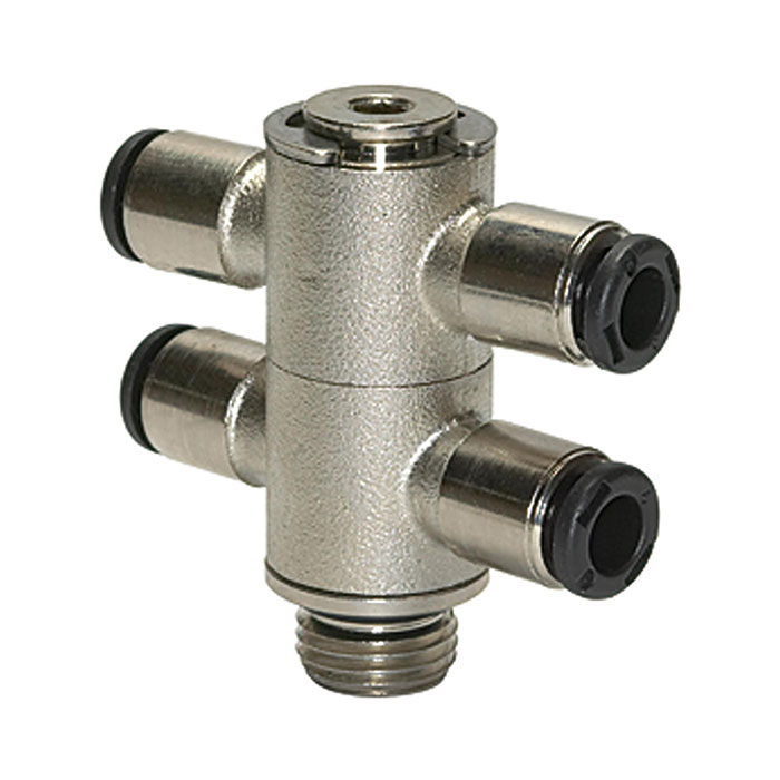 RIEGLER T-Mehrfachverteiler 4-fach »click-clock«, drehbar, G 1/8 a. Ø 4mm