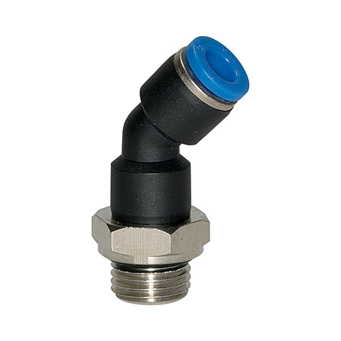 RIEGLER Steckverschraubung 45° »Blaue Serie«, drehbar, M5 außen Ø 4 mm