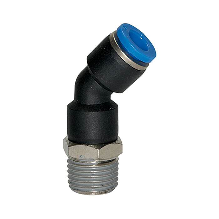 RIEGLER Steckverschraubung 45° »Blaue Serie«, drehbar, R 1/4 außen, Ø 8mm