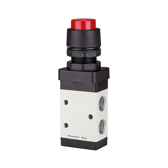 RIEGLER 3/2-way valve manual »M3« Push button, NC, monostable, G 1/4