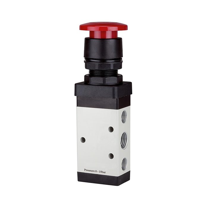 RIEGLER 5/2-way valve, manual »M5« Palm button, monostable, G 1/8