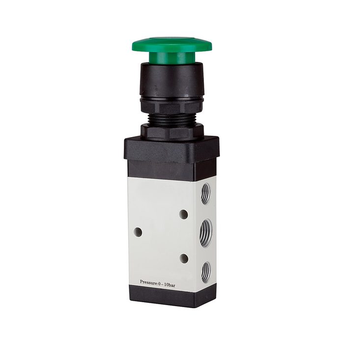 RIEGLER 5/2-way valve, manual »M5« Palm button, monostable, G 1/8