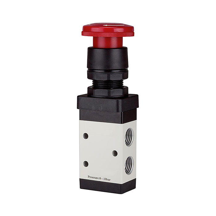 RIEGLER 3/2-way valve, manual »M3«, Palm button, Emergency locking, G 1/8