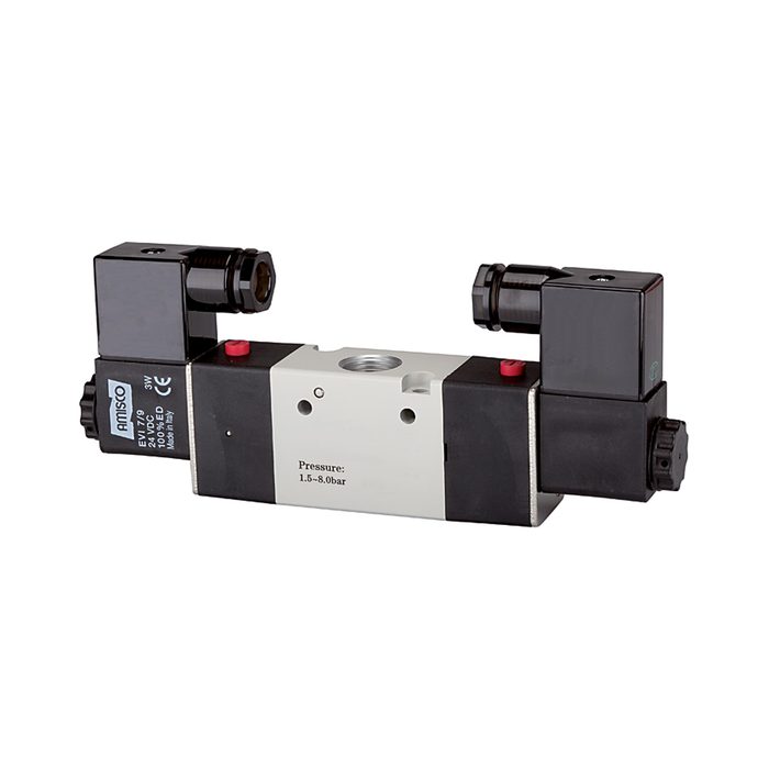 RIEGLER 3/2-way valve, electropneumatic, »3V«, bistable, G 1/8, 24 V DC