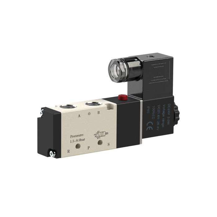 RIEGLER 5/2-Wegeventil elektropneumat. »4V«, monostabil, G 1/2, 24 V DC
