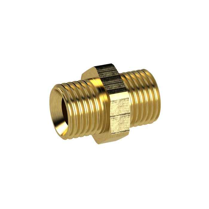 RIEGLER Double threaded nipple, Cyl., G 3/8 o., G 3/8 o., AF 19, Brass