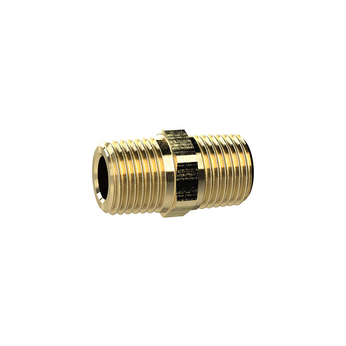 RIEGLER Double threaded nipple, Conical, R 1 a., R 1 1/4 a., AF 44, Brass