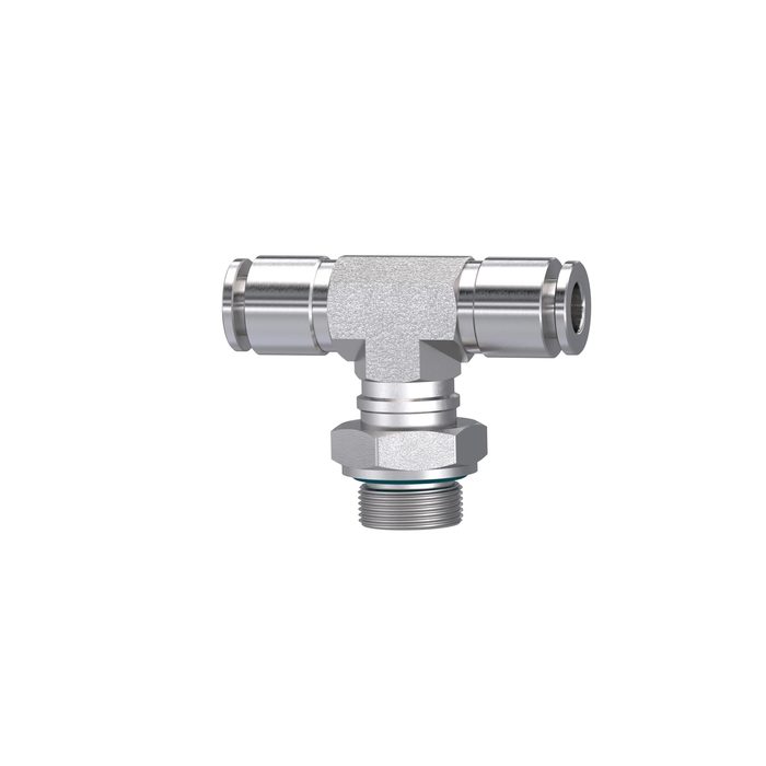 RIEGLER T-Steckverschraubung, drehbar, M5 a., Schlauch-Ø 4, ES 1.4404
