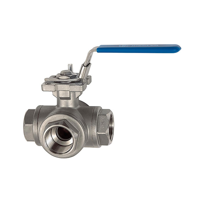 RIEGLER 3-way ball valve, L-hole, Stainless steel 1.4408, G 1 1/4, DN 32