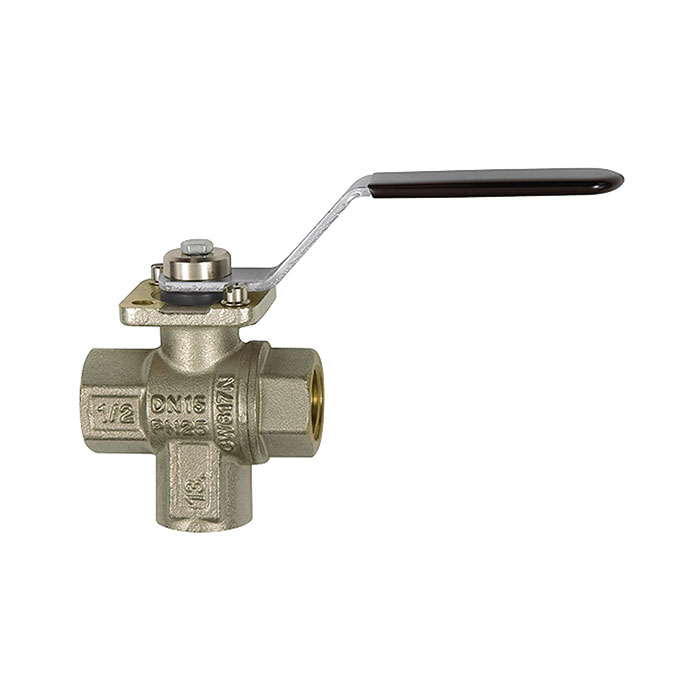 RIEGLER 3-way ball valve, nickel-plated brass, L-hole, Rp 1 1/4