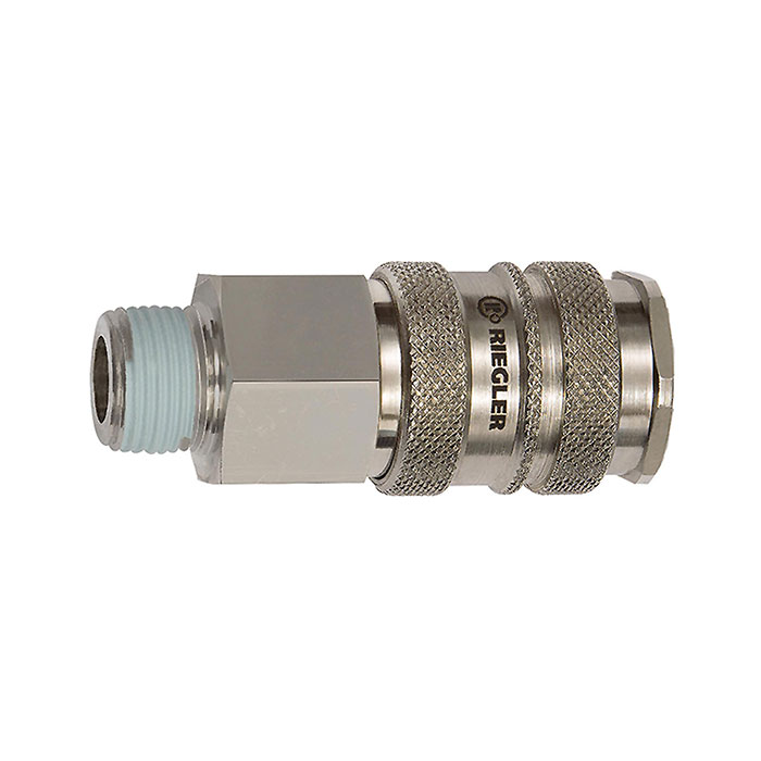 RIEGLER Quick-connect coupl. I.D. 10, Steel/nickel-plated brass, R 3/8 ET