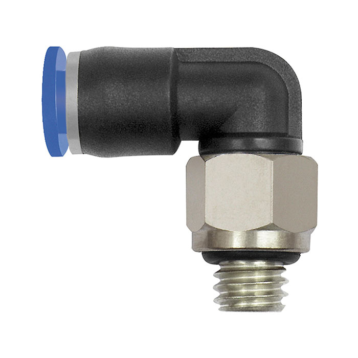 RIEGLER Push-in L-fitting »Blue Series« mini, rotating, M6x1