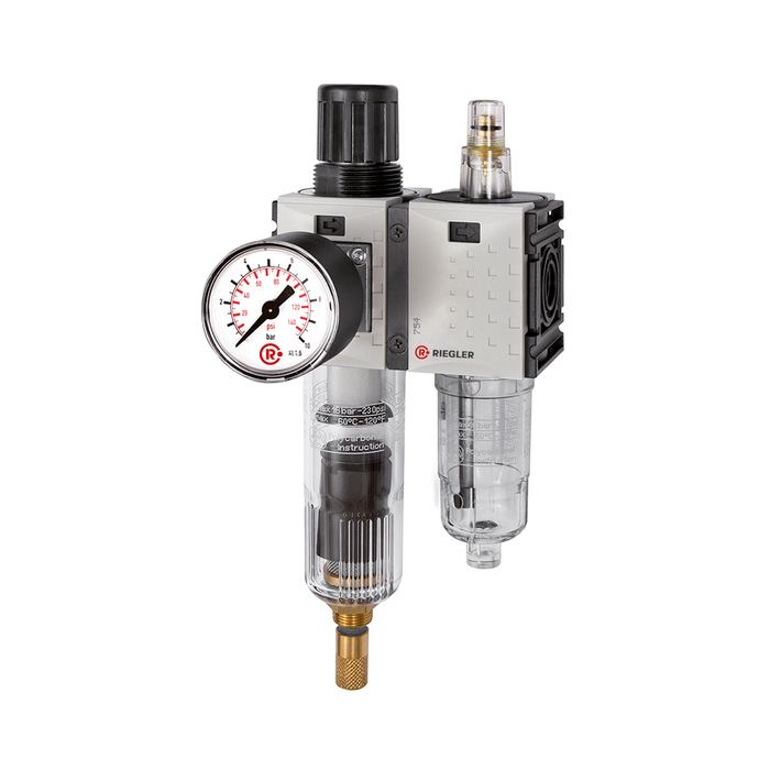 RIEGLER WE 2-tlg. »FUTURA-mini«, PC-Beh., Standardmano, G 1/4, 0,1-4, VA