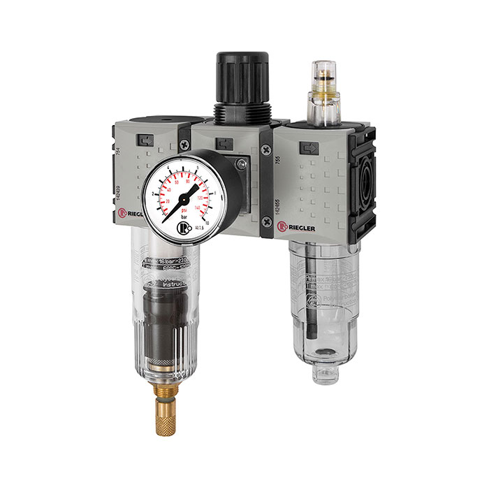 RIEGLER WE 3-tlg. »FUTURA-mini«, PC-Beh., Standardmano, G 1/4, 0,1-4, VA