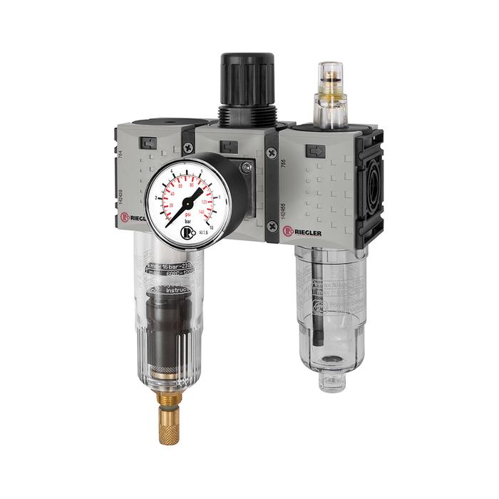 RIEGLER Service unit 3-part »FUTURA-mini« PC container, G 1/4, 0.5-8 bar
