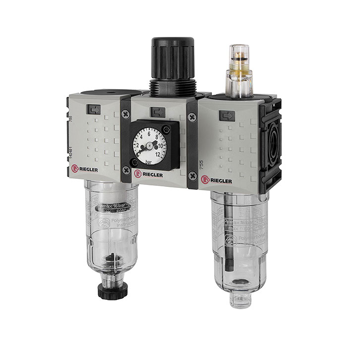 RIEGLER Service unit 3-part »FUTURA-mini« PC container, G 1/4, 0.5-10 bar