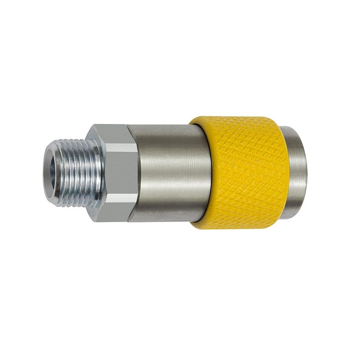 RIEGLER Captive swivel safety coupl. I.D. 6, ISO 6150 C, G 3/8 ET, yellow