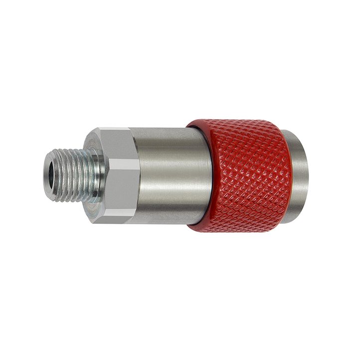 RIEGLER Captive swivel safety coupling I.D. 6, ISO 6150 C, G 3/8 ET, blue