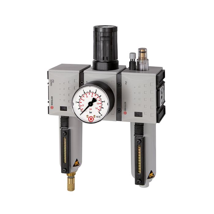 RIEGLER Service unit 3-part »FUTURA«, Metal, Size 2, G 1/2, 0.1-1, Fully