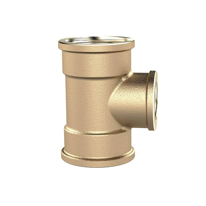 RIEGLER T-reducer, 3xint.thread, 2xG1i, Outlet G1/2, 16 bar, bright brass