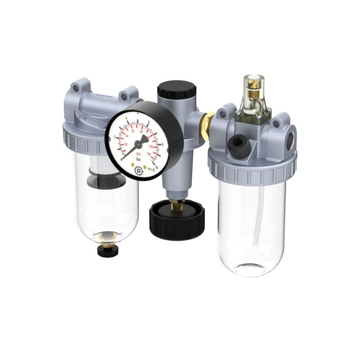 RIEGLER 3-piece "Standard" maintenance unit, with PC container, BG 2, G 3/8