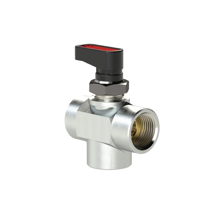 RIEGLER 3-way mini ball valve, T-bore, MS chrome-plated, G 1/8 IG, DN 5