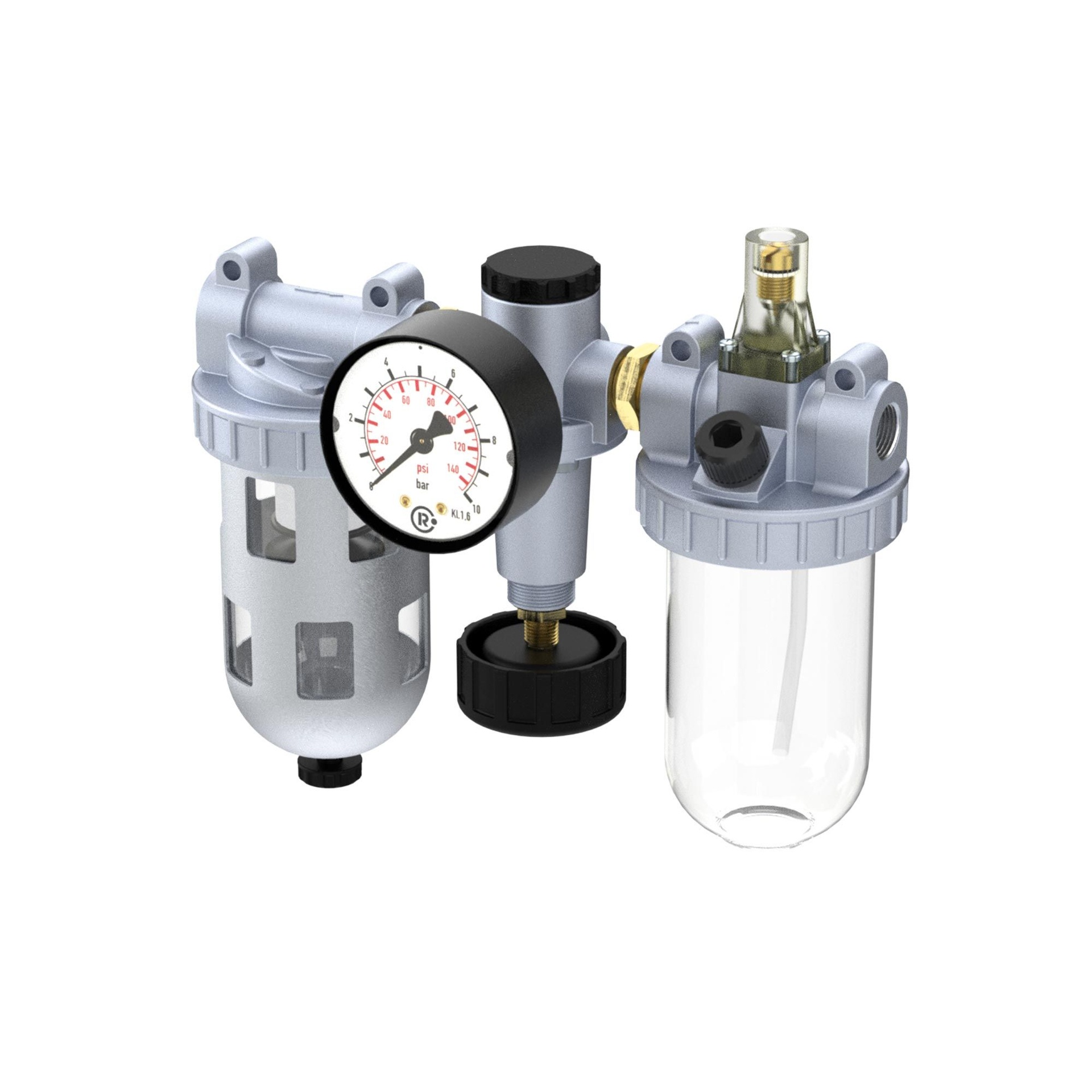 RIEGLER Maintenance unit, 3-piece "Standard", PC fitting, predective cage, BG2, G3/8
