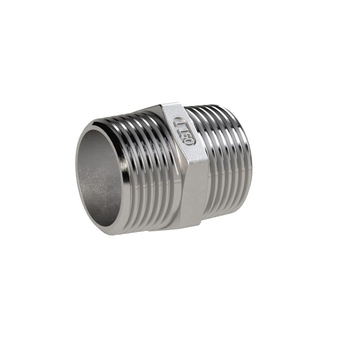 RIEGLER Double threaded nipple, R 1/2, AG, SW 22, ES 1.4408