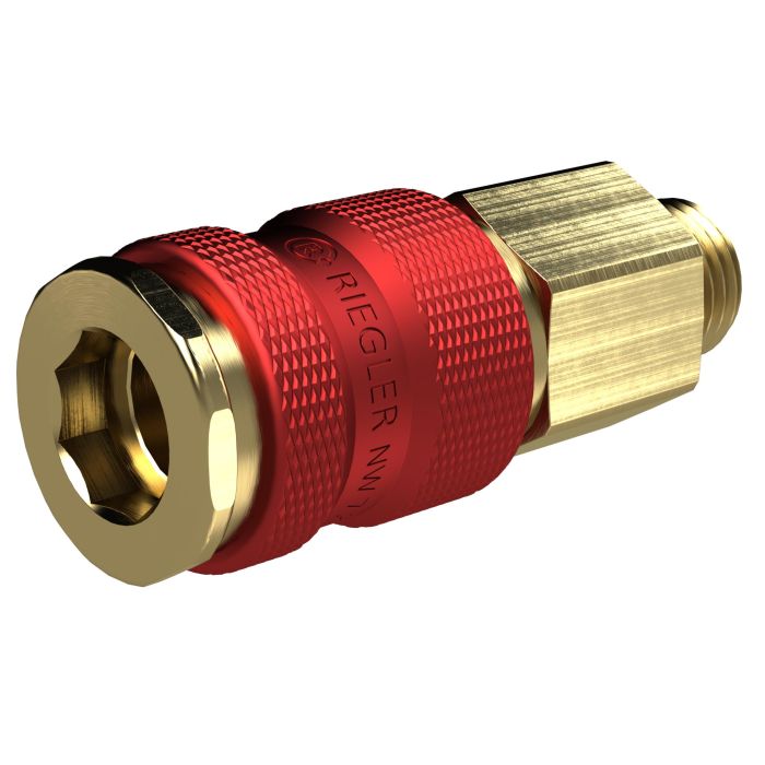RIEGLER Unmistakable quick-release coupling NW 7,8, G 3/8 AG, red