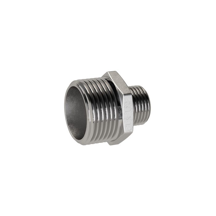 RIEGLER Doppelgewindenippel red., G 1, AG, G 1/2, SW 34, ES 1.4408