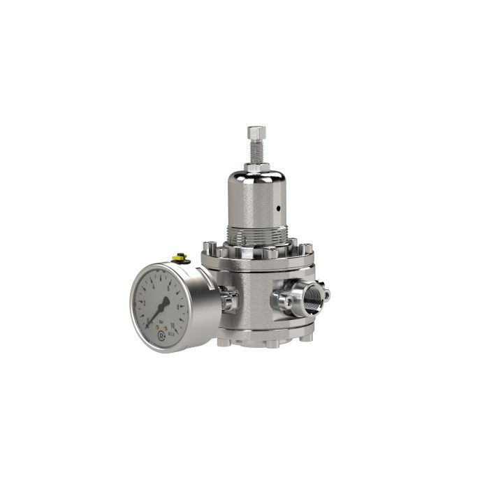 RIEGLER Stainless steel pressure regulator, 1.4404, non-return, G 1/2, 1,0 - 15 bar