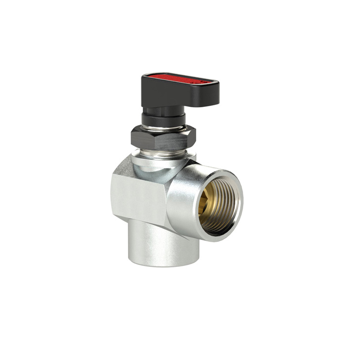 Angled mini ball valve, panel mounting, MS chrome-plated, G 1/8 female thread