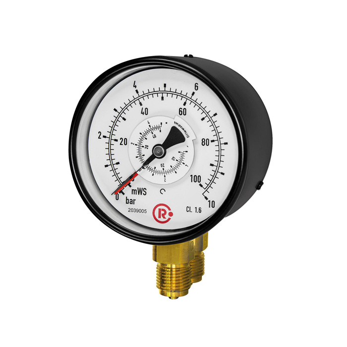 Differential pressure mano., 2x G 1/2 bottom, parallel, 0 - 1.0 bar, Ø 100