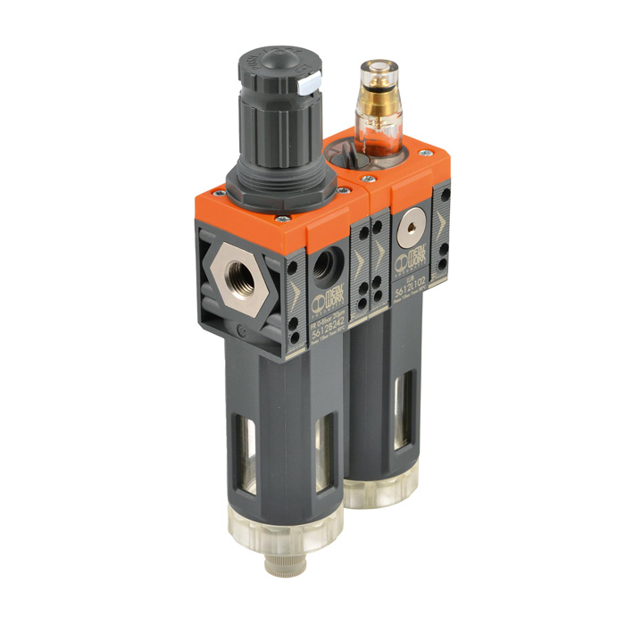 RIEGLER Filter regulator + lubricator "SYNTESI", BG 1, G 3/8, 5 µm, 0...10 bar, RA