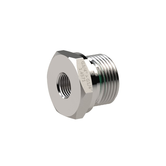 RIEGLER Short changeover reducer, G 3/4 a. G 1/4 i., ES 1.4571, FKM