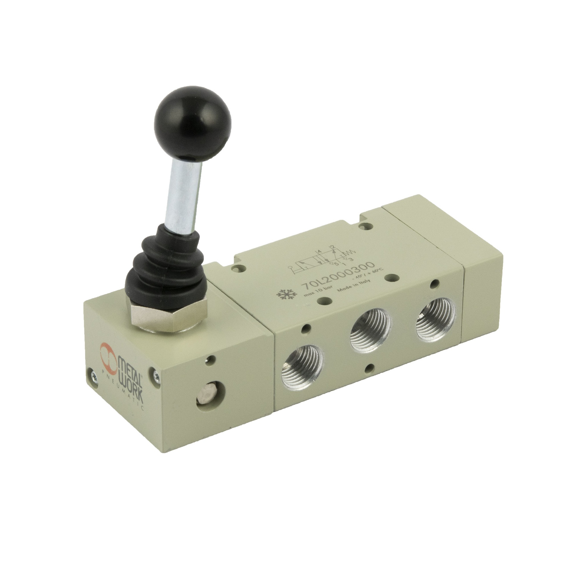 RIEGLER 5/2-way valve low temperature, manual 90° lever, monostable, G 1/4