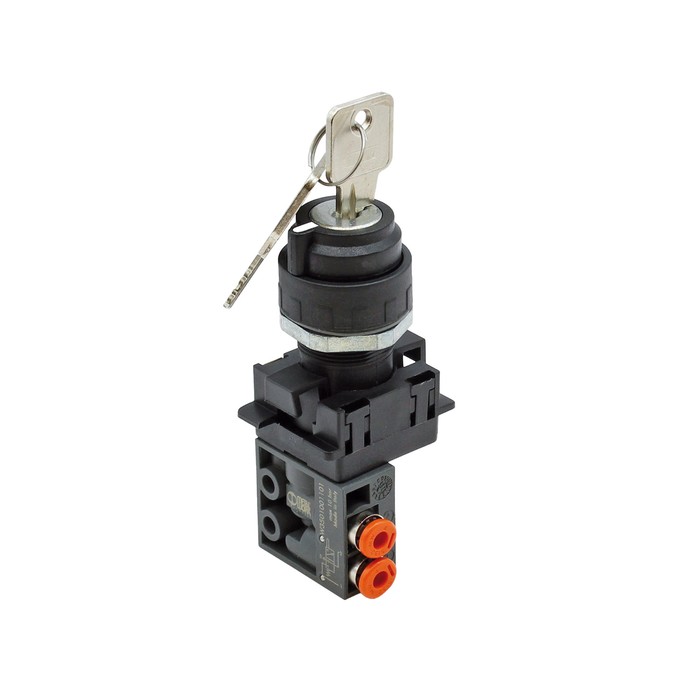 RIEGLER 3/2 mini valve, manual, pull switch, NC, bistable, 4 mm lateral.