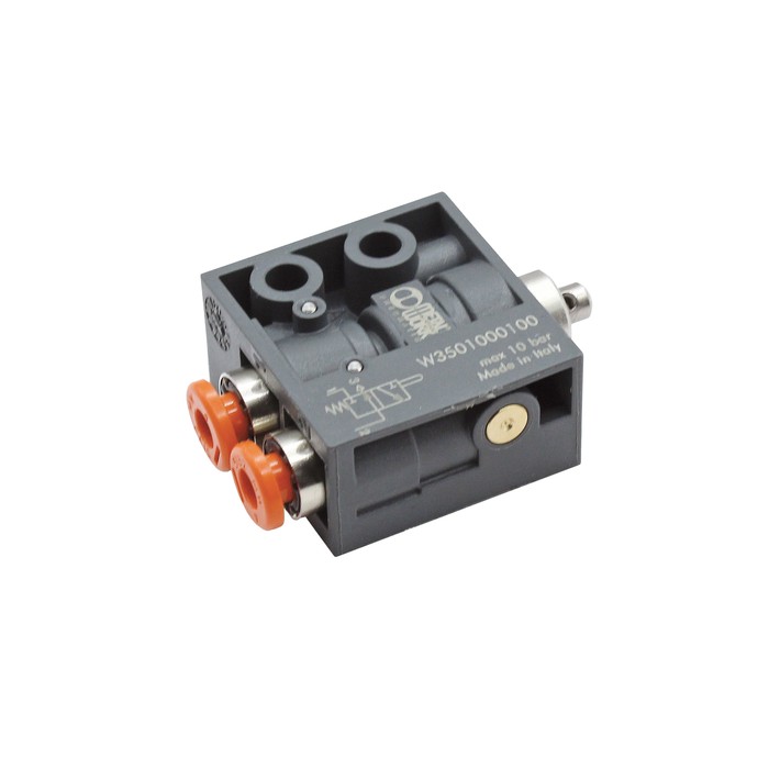 RIEGLER 3/2-way miniature valve, mechanical, plunger, NC, 4 mm rear