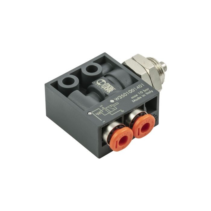 RIEGLER 3/2 Mini Valve, mechanical, spool type, panel-mounted, NC, 4 mm side connection