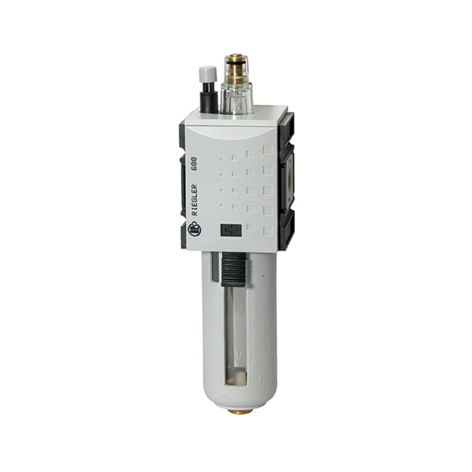 [100210] RIEGLER mist lubricator "FUTURA", polycarbonate container, protective cage, BG 4, G 3/4