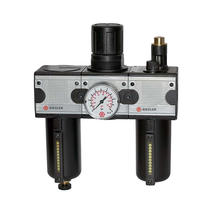 [100594] RIEGLER Wartungseinheit 3-tlg. »multifix« mit Metallbehälter, BG 3, G 3/4