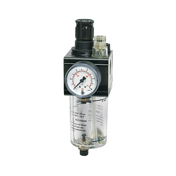 RIEGLER Combi-service unit with PC container, Size 1, G 1/4, 0.5 - 10 bar
