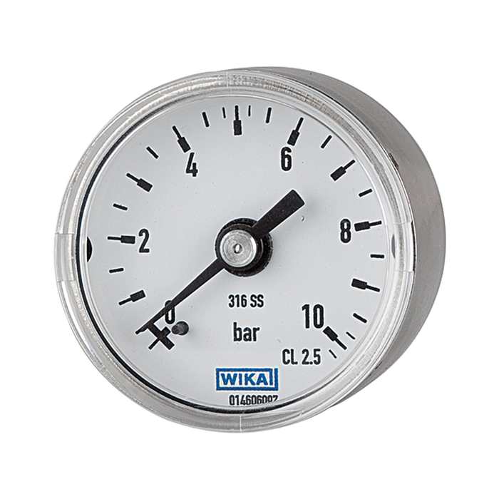 [101188] RIEGLER Pressure gauge Ø 40 mm, G 1/8 on rear side, 0 - 10 bar, 1.4571