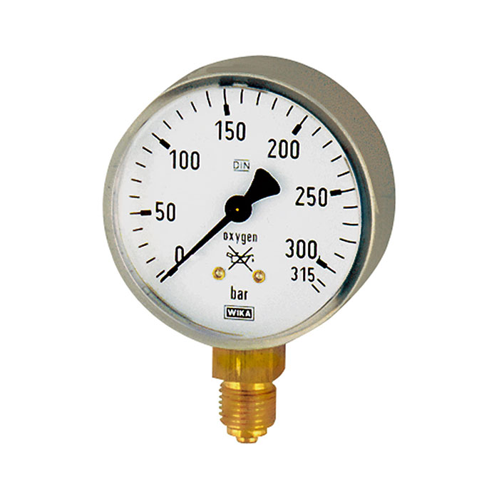 RIEGLER Pressure gauge oxygen, G 1/4 radial bottom, 0 - 400 bar, Ø 63 mm