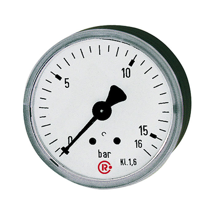 RIEGLER Standard pressure gauge, rear centric, G 1/4, 0 - 6 bar, Ø 50