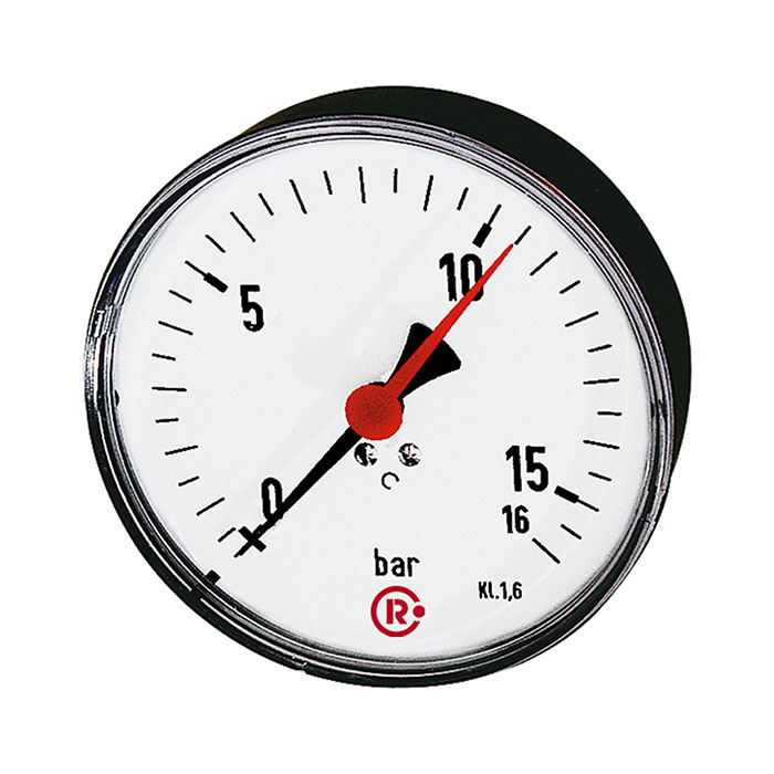 RIEGLER Standard pressure gauge, rear centric, G 1/4, 0 - 10 bar, Ø 100