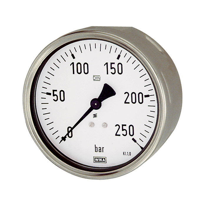 RIEGLER Manometer, Robustausf., G 1/2 hinten exzentr., -1/0,0 bar, Ø 100