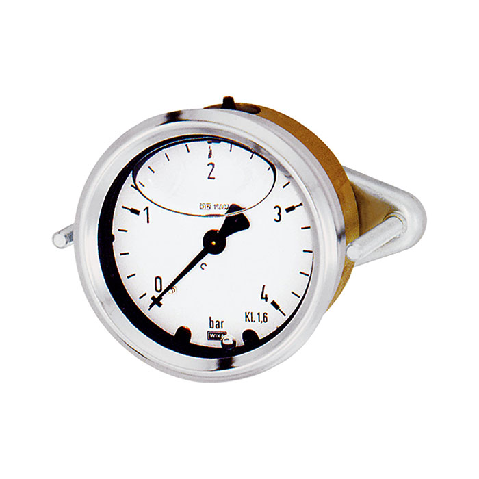 RIEGLER Glycerine pressure gauge, triangle front ring, G 1/2, 0 - 2.5 bar