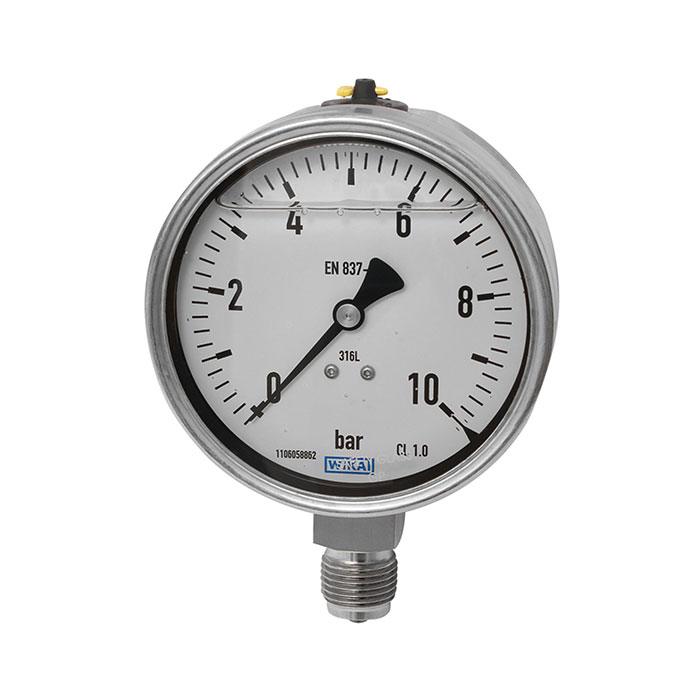 RIEGLER Glycerine pressure gauge, CrNi steel, G 1/2, 0 - 2.5 bar, Ø 100