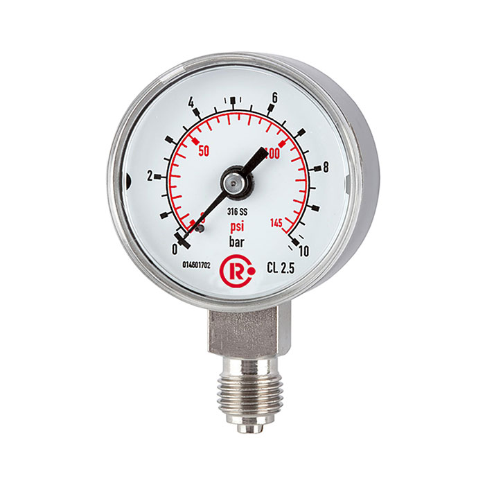 RIEGLER Standardmanometer, CrNi-Stahl, G 1/4 unten, 0 - 2,5 bar, Ø 40